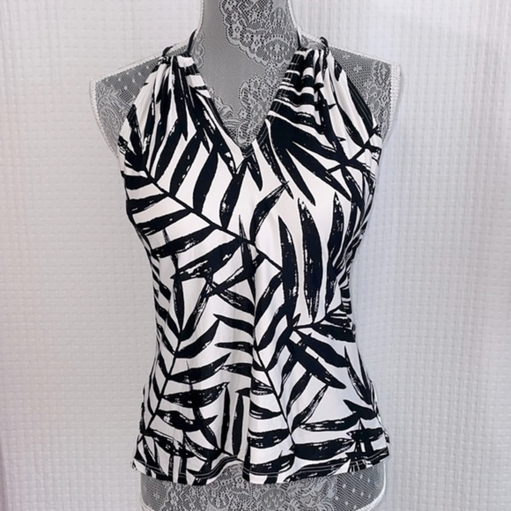 Carmen Marc Valvo Black and White Swim Top